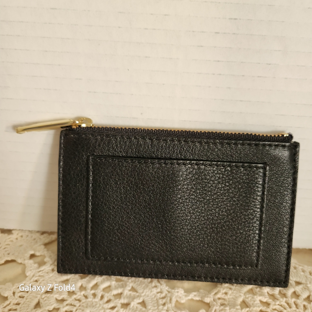 Talbots Elegant Black Card Holder with Gold Zipper